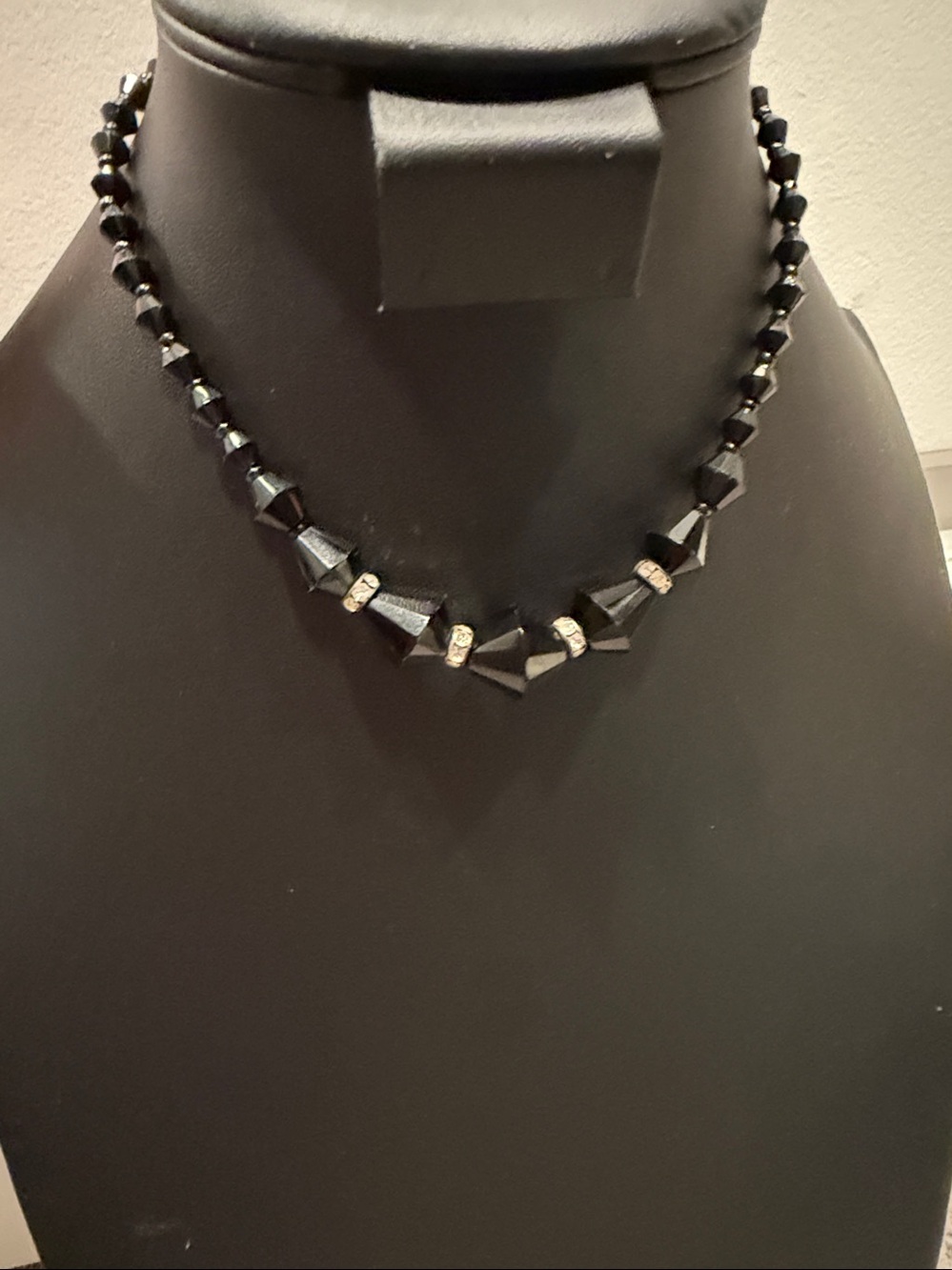 Vintage Black Faceted Beaded Collar Choker Necklace Rhinestone Statement